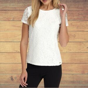 Calvin Klein White Cream Lace Blouse Size Large Career Boho Cottage